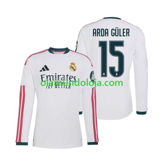 Camisola Real Madrid Arda Guler 15 Homem Equipamento Primeiro 2026-2027 Manga Comprida